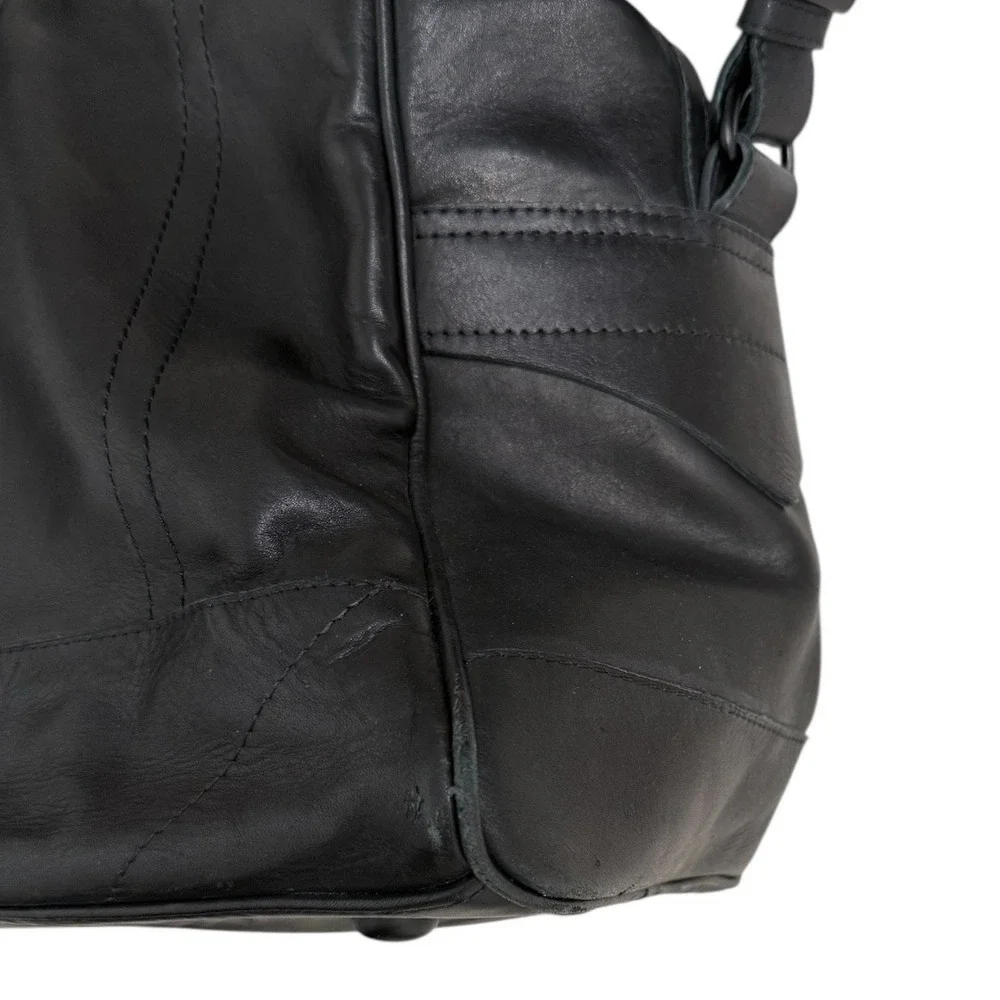 Gilded Age Black Leather Weekender Duffle Travel Bag 9010L Padded Shoulder Strap